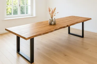 Produktbild von Esstisch Baumkante massiv Akazie natur 280 x 100 cm U-Gestell schwarz LIAM