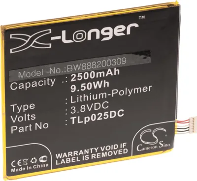 Produktbild von vhbw Akku Ersatz für Alcatel TLp025DC für Handy Smartphone Telefon (2500 mAh, 3,8 V, Li-Polymer)