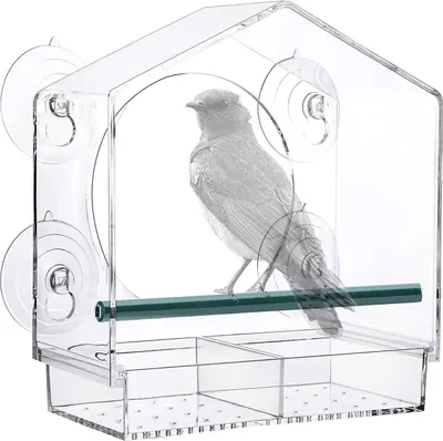 Produktbild von Vogelfutterstation Transparent Fenster Vogelhäuschen für Wildvögel, Finken, Kardinal, Bluebirds, Bird Feeder Vogelfutterhaus Acryl mit Saugnäpfe, 21cmX20cmX10cm