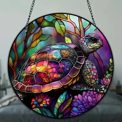 Image de Attrape-Soleil Tortue Colorée - Décoration Vitrail Unique KP31440