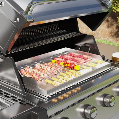 Produktbild von YZNAHRE Plancha Grillplatte Edelstahl 58x32 cm Universal Grillpfanne Grill Platte mit 2 Griff & Grillspatel Edelstahlplatte Grill für BBQ Gasgrill Holzkohlegrill