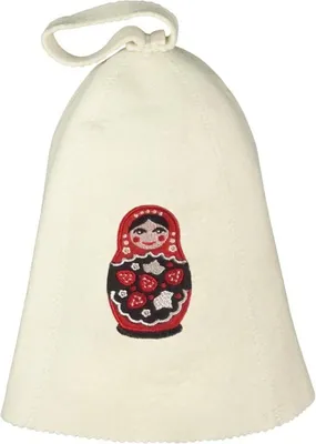 Produktbild von Saunahut mit Stickerei Matrjoschka Matröschka aus Filz (Filzkappe, Saunamütze) Матрёшка