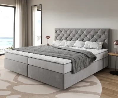 Produktbild von DELIFE Boxspringbett Dream-Great Mikrofaser Grau 200x200 cm Bonell-Matratze PolyurethanTopper
