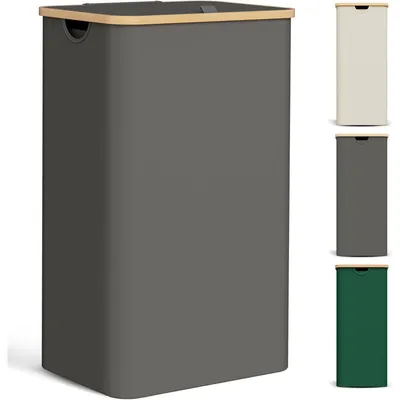 Produktbild von Wäschekorb mit Deckel 85L schmal faltbar Bambus dunkelgrau 30x40x70cm