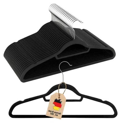 Produktbild von Kleiderbügel in Schwarz - 20 Stück - 43,5 x 23,5 x 0,6 cm - Platzsparende Jacken- und Anzugbügel mit rutschfester Oberfläche