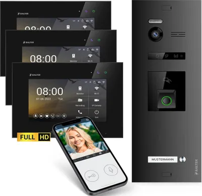 Produktbild von Balter EVO HD Fingerprint Video Türsprechanlage mit Fingerprint RFID und Smartphone App für 1 Familienhaus, 3x Monitore