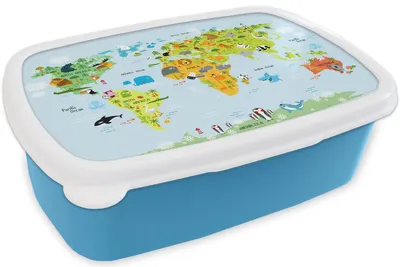 Produktbild von KitchenYeah® Lunchbox Brotzeit Brotdose 17x11 cm Weltkarte - Kinder - Tiere - Natur - Jungen - Mädchen Kinder Brotzeitdose - Lunch - Kunststoff  - Brotbüchse - Sandwichbox - Lunchbox für Kinder