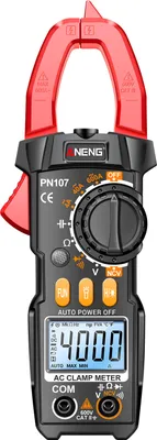 Produktbild von ANENG PN107 Digitales Zangenmessgeraet, CAT II, 600 V Wechselspannung, Multimeter-Tester, 4000 Zaehlungen, Ampere-Spannungspruefer, misst Wechsel-/Gleichstrom, Wechselspannung, Widerstand, Kondensator, Dioden, Elektrowerkzeuge, beruehrungslose Spannungserkennung