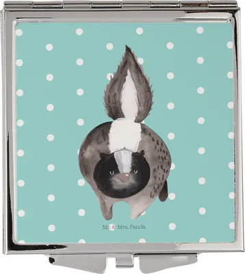 Produktbild von Mr. & Mrs. Panda Handspiegel Stinktier Angriff - Türkis Pastell - Geschenk, Skunk, Schminkspiegel, Drohung, Klappspiegel, Kosmetikspiegel Klein, Taschenspiegel, Stinker