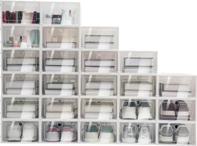 Produktbild von Schuhbox 24tlg Schuhablageboxen Transparent Schuhschrank mit Deckel Kunststoffschuhboxen Schuhkasten