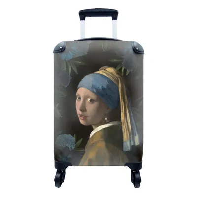 Produktbild von MuchoWow® Koffer Handgepäck Trolley Rollkoffer Kleine Reisekoffer mit 4 Rollen - Mädchen mit Perlenohrring - Vermeer - Blumen - Blau - Cabin Size < 55x40x23 cm & 55x40x20 cm - Fotokoffer - Kabinenkoffer - Boardgepäck - Reise-Box - Reisekoffer - Reisegepäck - Koffer mit Bild - Trolley für Kinder
