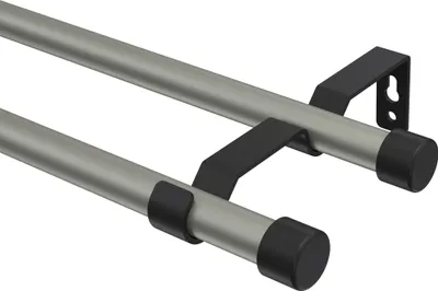 Produktbild von Interdeco Gardinenstange / Vorhangstange Chrom matt / Schwarz, Typ Olymp Lucan (Kappe), 16 mm Ø 2-läufig, 100 cm