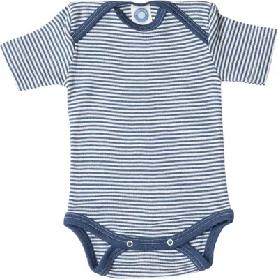 Productafbeelding van Cosilana, babyromper met korte mouwen, 70% wol, 30% zijde (marine/naturel, maat 98-104)