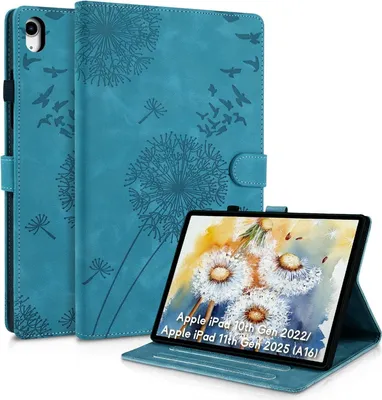 Image de iPad 10 Gen 2022 Housse 10,9 pouces bleu pissenlit Cuir synthétique Portefeuille Housse magnétique