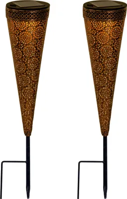 Produktbild von Näve Leuchten Solarleuchte PAULA mit LED Platine Solarleuchte PAULA mit LED Platine 2er-Set LED Solarleuchte "PAULA" H: 40cm, Lampe für den Außenbereich im Romantik-Style, aus Metall und Kunststoff in braun, 40 cm hoch, Ø 8,5 cm, LED Platine – mit Schiebeschalter – Dämmerungssensor