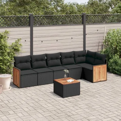 Produktbild von 7-tlg. Garten-Sofagarnitur - mit Kissen Schwarz Poly Rattan - Gartenmöbelset 3227672