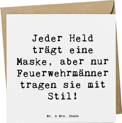 Produktbild von Mr. & Mrs. Panda Glückwunschkarte Spruch Stilvolle Feuerwehrmann - Weiß - Geschenk, Held, doppelkarte, Berufe, Geschenke mit Herz, Feuerwehrmänner, Rettung, anlasskarte