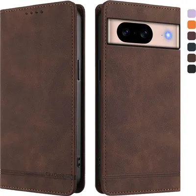 Produktbild von Hülle für Google Pixel 8A, Retro Kunstleder Ständer Klapphülle mit Kartenfächer und Magnetische Braun