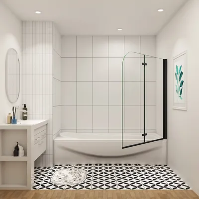 Produktbild von 100x140cm Badewannenaufsatz Schwarz 2-teilig für Badewanne ESG NANO Glas Duschwand Duschabtrennung