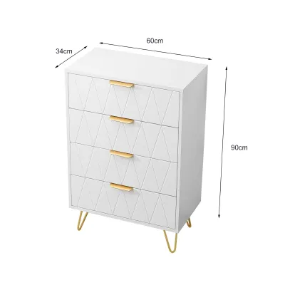 Zdjęcie produktu dla Komoda z szufladami, 60 x 34 x 90 cm, szafka z 4 szufladami, wąska komoda, komoda do przechowywania, szafka do salonu, sypialni, przedpokoju