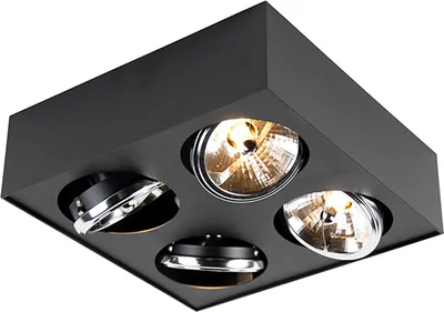 Produktbild von QAZQA - Modern Design-Spot I Spotlight I Deckenspot I Deckenstrahler I Strahler I Lampe I Leuchte schwarz quadratisch 4-flammig Spotbalken-flammig - Kaya I Wohnzimmer I Schlafzimmer - Aluminium Rechte