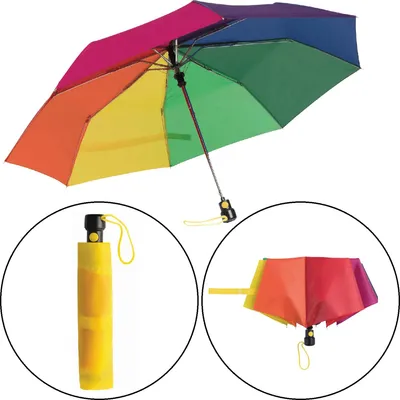 Produktbild von Regenschirm Automatik Regenbogenfarben – Taschenregenschirm mit Handschlaufe, Futteral & stabilem 3-teiligem Metallstock