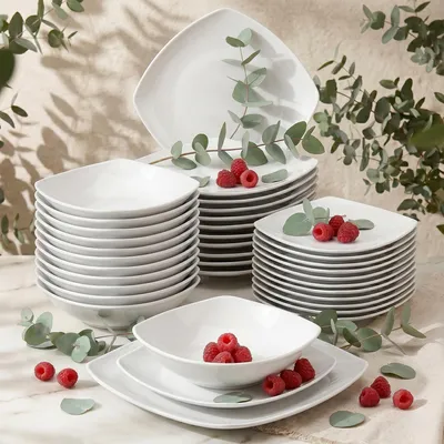 Produktbild von Konsimo Essservice für 12 Personen (36 Stück) "CARLINA", Weiß, Porzellan, Italian, 25,5x25,5/20x20/19x19cm