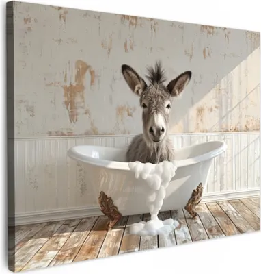 Produktbild von Wanddeko 70x50 cm - BadezimmerEsel, Leinwand Bilder, Wandbilder, Gemälde