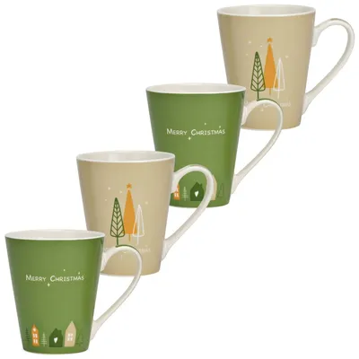 Produktbild von Große Weihnachts-Tassen mit Spruch 4er Set Porzellan 9 cm, 380 ml