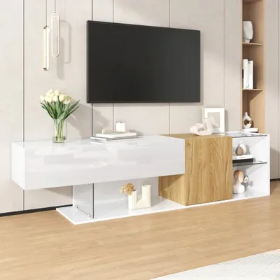 Immagine prodotto di Mobile TV - Mobile TV con ante - Mobile TV a giorno - Mobile multimediale - Mobile per soggiorno - Moderno, bianco, 180 cm - Finitura lucida con effetto legno