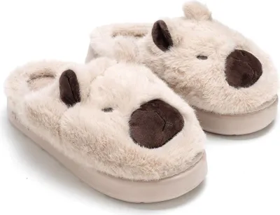 Produktbild von Damen Gefüttert Hausschuhe Isoliert Slippers Schlappen Capybara Khaki Gr.36/37