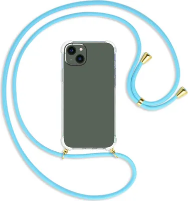 Produktbild von Handykette Backcover-Schutzhülle mit Band (Metall goldfarben) für Apple iPhone 14 Plus (6.7'') - himmelblau