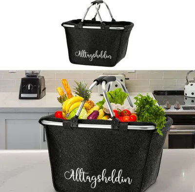 Produktbild von Einkaufskorb Filz "Alltagsheldin" dunkelgrau Aluminium 48x28x29cm Korb Filzkorb Tragekorb Shopper