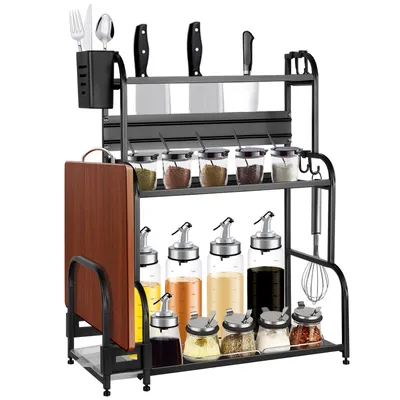 Produktbild von Gewürzregal Stehend Küchenregal Gewürz Organizer Multifunktionale Küchenarbeitsplatte Organizer  aus Metall 48x22x56cm Schwarz