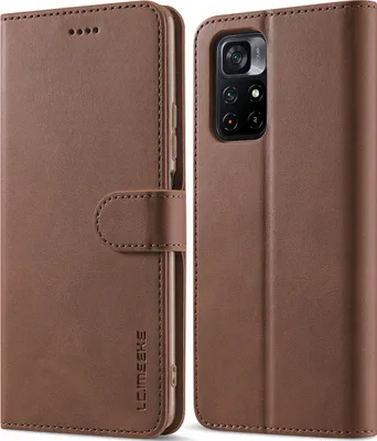 Produktbild von Xiaomi Poco M4 Pro 5G Hülle, Klapphüllen Brieftasche Leder Magnetverschluss Ständer Schutzhülle für Xiaomi Poco M4 Pro 5G Braun