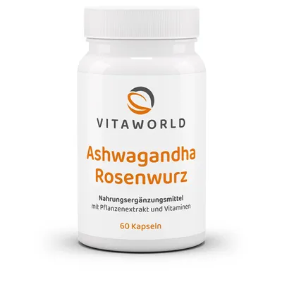 Obrázok produktu pre Vitaworld Ashwagandha Roseroot Complex | 60 kapsúl | s Withanolidom a Rosavinom | Prémiový extrakt KSM-66® | vegánsky