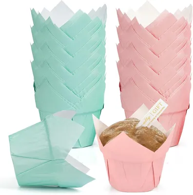 Obrázok produktu pre Mini Muffin Formy 100 Kusov, Papierové Tulipány, Zelené a Červené Jednorazové Formy na Pečenie, na Oslavy