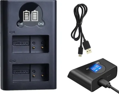 Produktbild von Trade-Shop USB-C Akku Dual Schnell-Ladegerät für 2 Akkus mit LCD kompatibel mit Panasonic Lumix DMC-G80M DMC-GH2GK DMC-GH2HGK DMC-GH2HK DMC-GH2HS