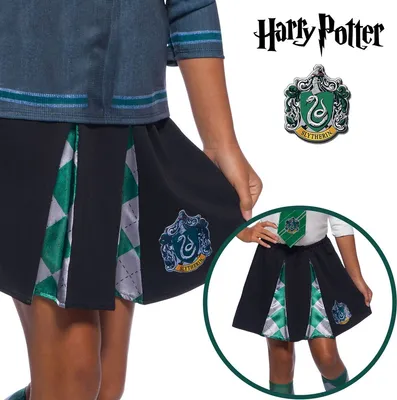 Produktbild von Slytherin™-Zauberschülerin-Rock Kostüm für Kinder Harry Potter™ schwarz-grau-grün 5 bis 6 Jahre (110 bis 116 cm)