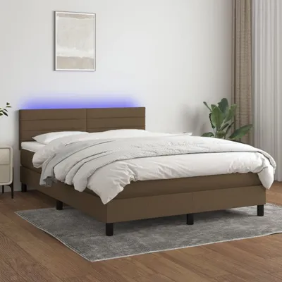 Image de Lit à sommier tapissier avec matelas et éclairage LED, marron foncé, 140 x 190 cm, tissu 3133232
