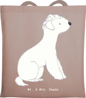 Produktbild von Mr. & Mrs. Panda Shopping Tasche Bedlington Terrier Lebensretter - Braun Pastell - Geschenk, Schultasche, Uni, Tote Bag, Tragetasche, Beutel