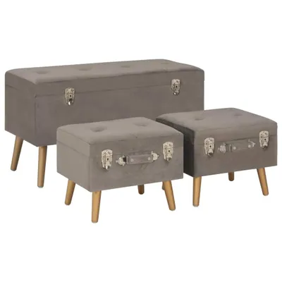 Produktbild von The Living Store Hocker mit Stauraum 3 Stk. Grau Samt