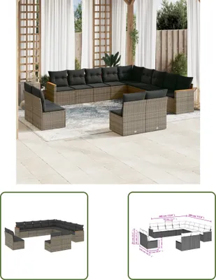 Produktbild von The Living Store 13-tlg. Garten-Sofagarnitur mit Kissen Grau Poly Rattan