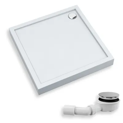 Zdjęcie produktu dla Brodzik Kompaktowy Prysznicowy Kwadratowy 75x75x12 Akrylowy, Gładki | w zestawie - Syfon, odpływ ⌀90 mm | BADLAND COMPETIA NEW