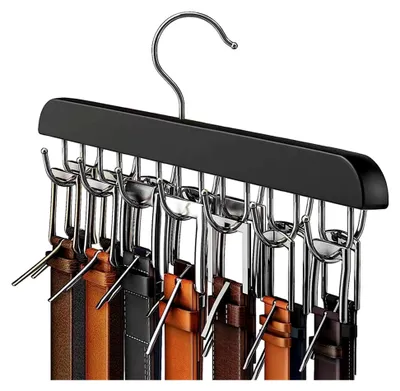 Produktbild von Gürtelhalter Kleiderschrank,1 Packung Gürtel Aufbewahrung 360°Drehbar Holz Krawattenhalter Gürtelbügel mit 14 Haken Kleiderbügel Haken für Schals,Krawatten,Gürtel,Schrank-Organizer