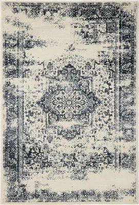 Produktbild von benuta Vintage Teppich Wohnzimmer Suki Creme/Blau 240x340 cm Wohnzimmerteppich Schlafzimmer weich orientalisch Rechteckig