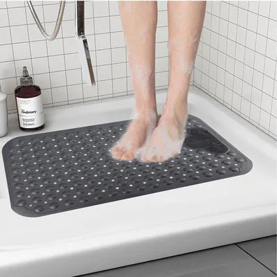 Obrázok produktu pre Unyqoos® Šedá protiskluzová sprchová rohož s masážnou funkciou a odtokovými otvormi, 40 x 70 cm