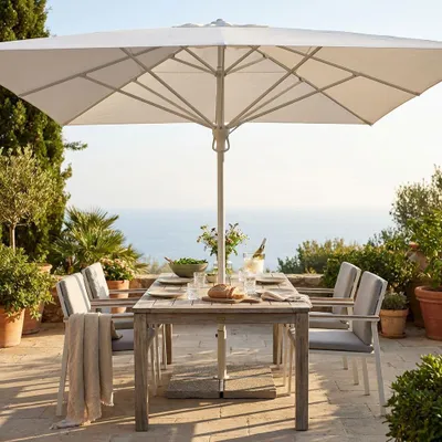 Immagine prodotto di Milani Home - ombrellone da giardino telescopico 4 x 4 m con palo centrale in alluminio, telo bianco in poliestere