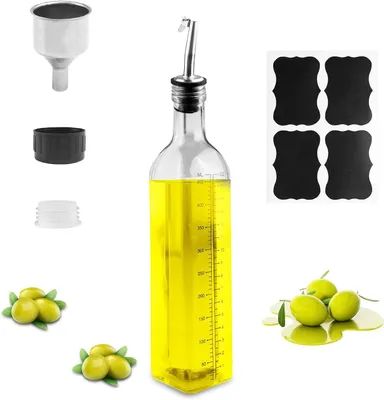 Immagine prodotto di Flacone di vetro per olio - 500 ml - Aceto - Dispenser per olio - Trasparente