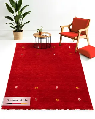 Produktbild von Wollteppich Gabbeh Uni Rot 60x90 cm | Moderner Teppich für Wohn- und Schlafzimmer